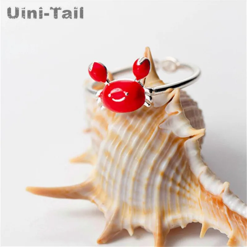 Uini-Tail hot new 925 Tibetan silver fashion cute exquisite drop red crab open ring personality tide flow high quality jewelry