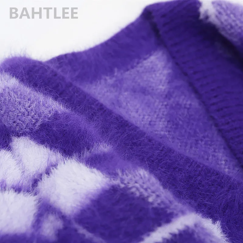 BAHTLEE-Women\'s Angora Surper Long Cardigans, Knitting Sweater, Mink Cashmere, Loose, Keep Warm, Geometric Pattern, Pocket, Wint