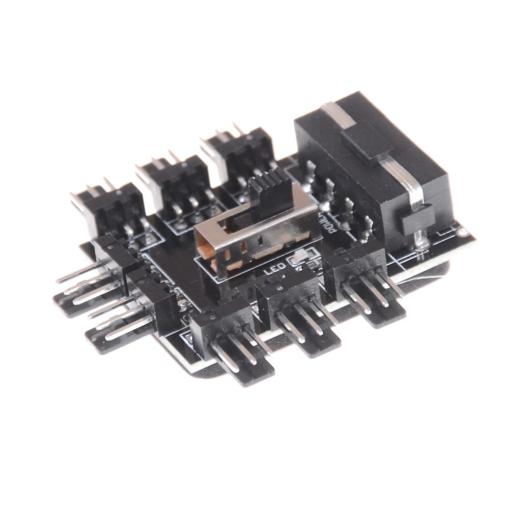 PC Computer IDE Molex 1 to 8 Multi Way Splitter Cooler Cooling Fan Hub 3pin 12V Power Socket PCB Adapter 2 Level Speed Control