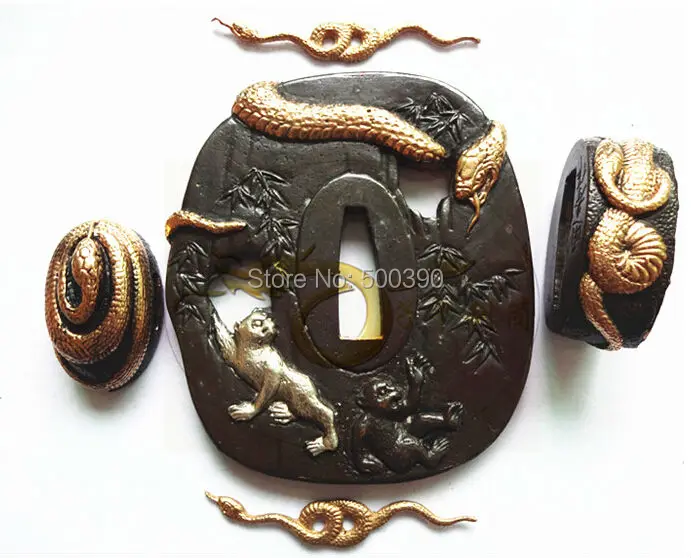 A Suit Of Copper Tsuba Guard for Japanese Samurai Sword Katana W/Snake @2023