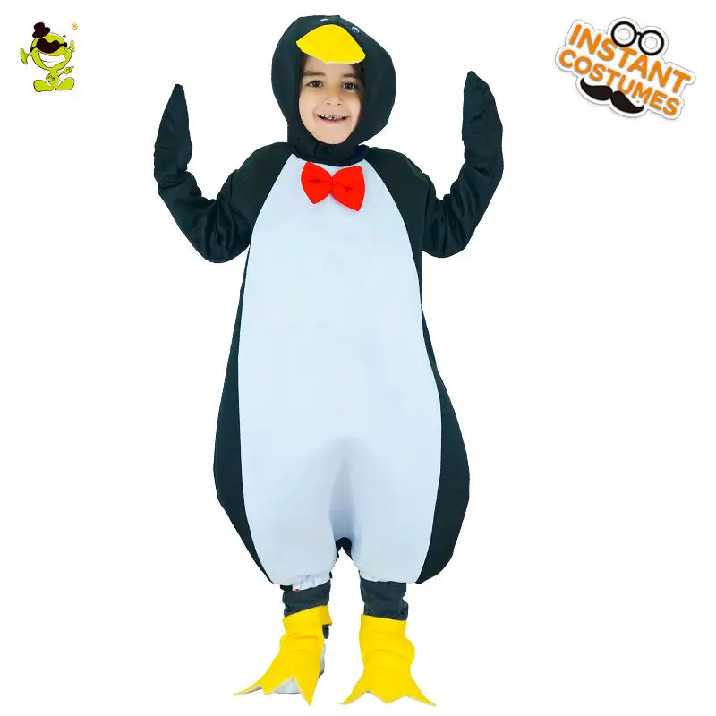 Unisex Cute Penguin Costume for Kids Lovely Animal Jumpsuit Purim Party Cosplay Fancy Dress Up Halloween Clothing for Children