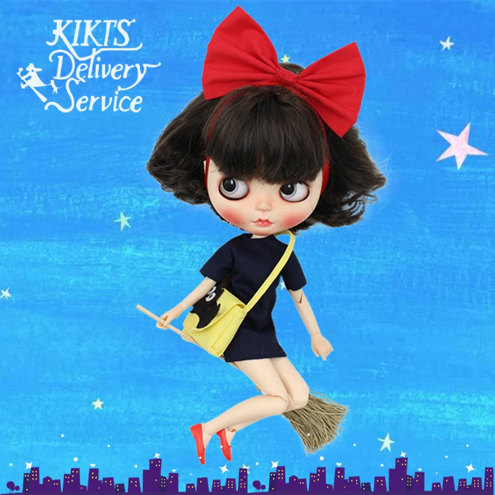 Kiki's Delivery Service Outfits for Blyth doll dress with hairband broom,bag and shoessuit for 1/6 azone BJD icy dbs