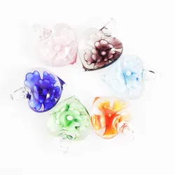 QianBei Fashion Wholesale 6pcs Transparent Small Cute Charming Flower Heart Lampwork Glass Pendants Small parcel free shipping