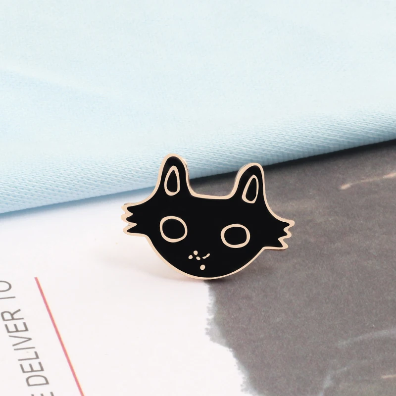 shshd Cartoon Black White Cat Fish Bone Brooch Animal Enamel Pins for Women Men Shirts Lapel Pin Badge Couple Jewelry Lover Gift