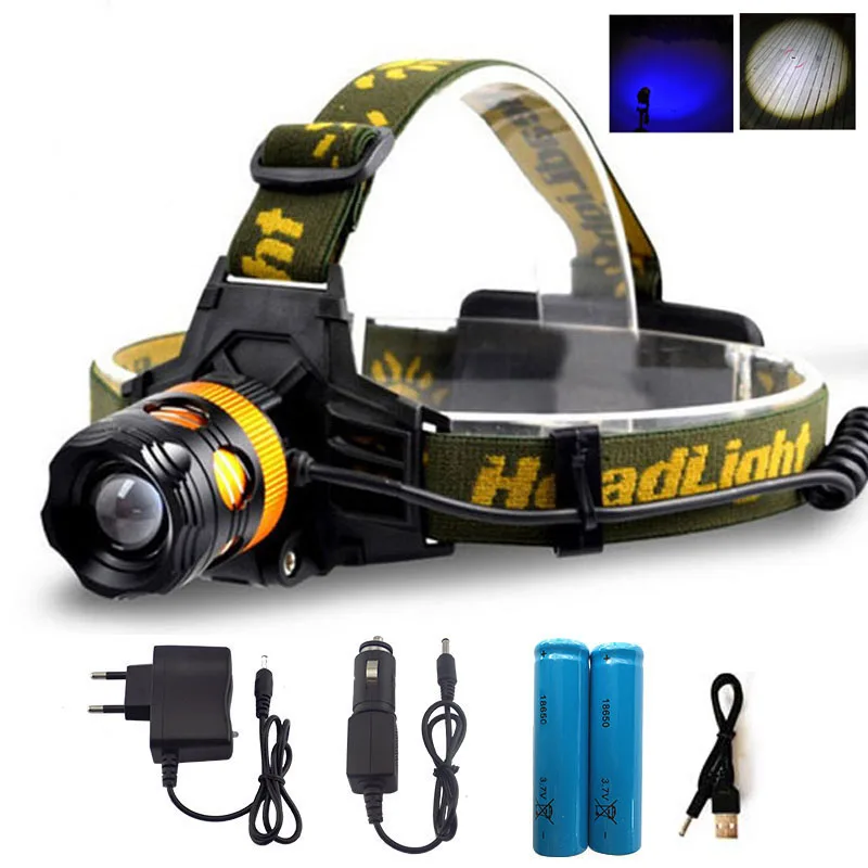 Zoomable Led Headlight lampe frontale Torch HeadLamp Head Torch Lamp Head Flashlight white yellow blue Light for Fishing