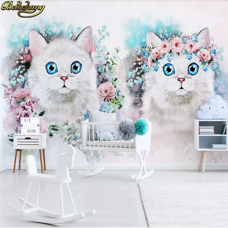 beibehang Custom wallpaper 3D mural Nordic minimalist flower kitten children's room decoration background wall papel de parede