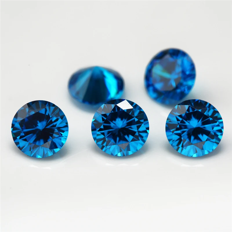 Taille 3.0 ~ 10mm couleur bleu mer foncé pierre CZ AAAAA ronde européenne coupe à la Machine pierres précieuses synthétiques Zircon cubique