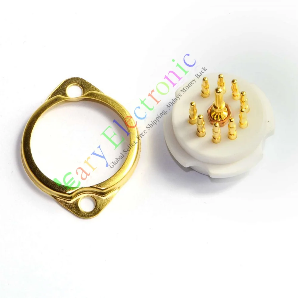 Wholesale and retail 10pc GOLD 9pin Ceramic vacuum tube socket valve for 12AX7 12AU7 ECC83 audio amp free shipping