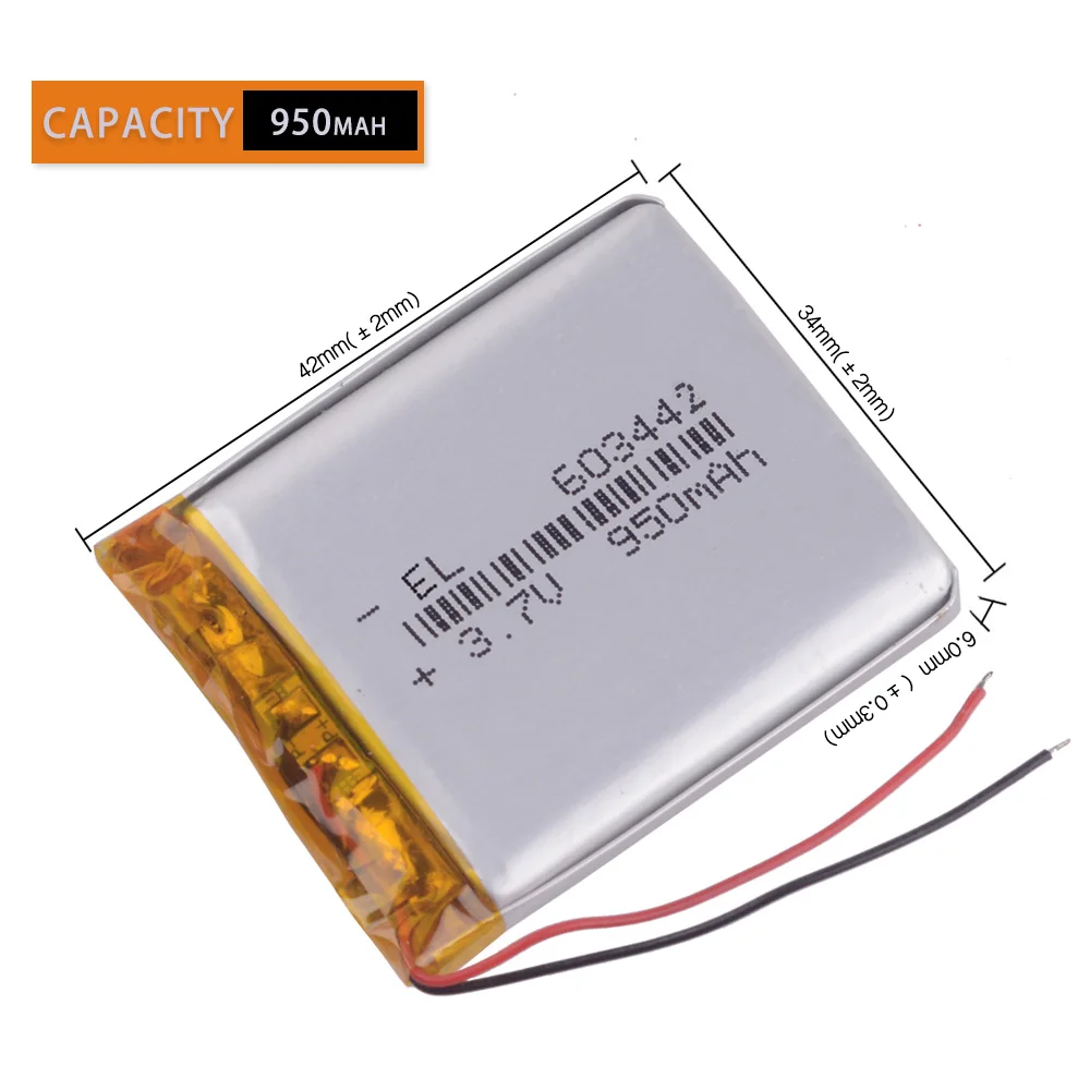 603442 3.7V 950mAh Rechargeable Lithium Li-ion Polymer Battery for Watch PDA toys medical device 603443