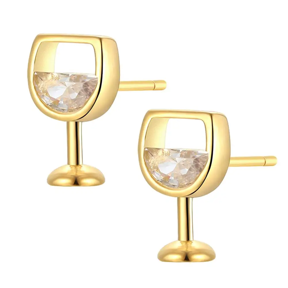 Fashion Simple Women\'s Earrings Hollow Wine Glass Cubic Zirconia Ear Stud Earrings Jewelry Gifts