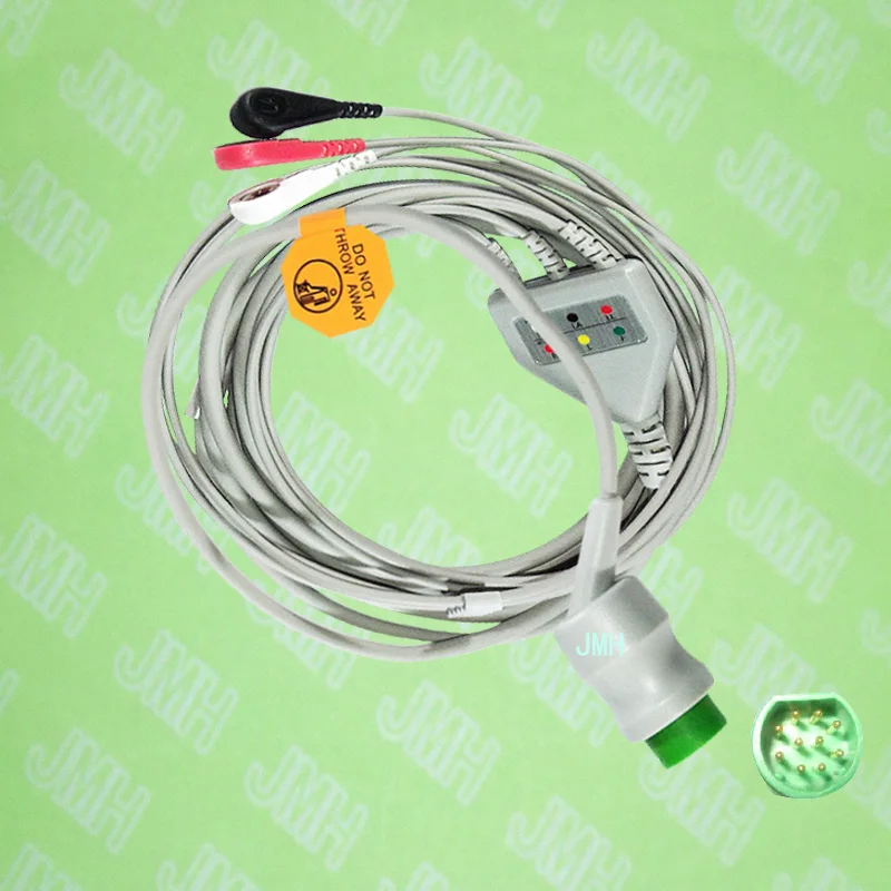 Compatible with 10pin Siemens ECG Machine the one-piece 3 lead cable and snap leadwire,IEC or AHA.