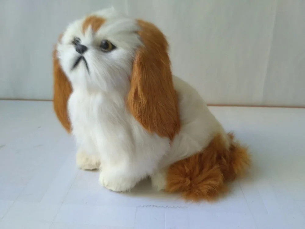 simulation white dog model with yellow ears polyethylene&furs 17x12x15cm squatting dog handicraft,home decoration d2775