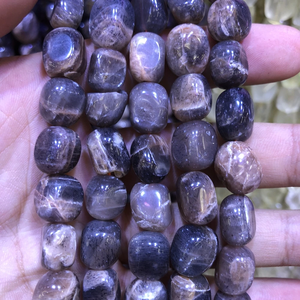 Wholesale 2strings Natural Gray Sun Stone Polished Gem Stone Nugget Beads,Genuine Gem Jewelry Making Beads,15.5