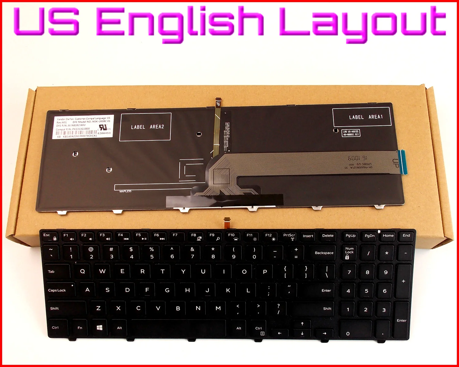 New US English Layout Keyboard for Dell Inspiron 0KPP2C MP-13N7 P39F KPP2C MP-13N73US-442 Laptop Black With frame Backlit