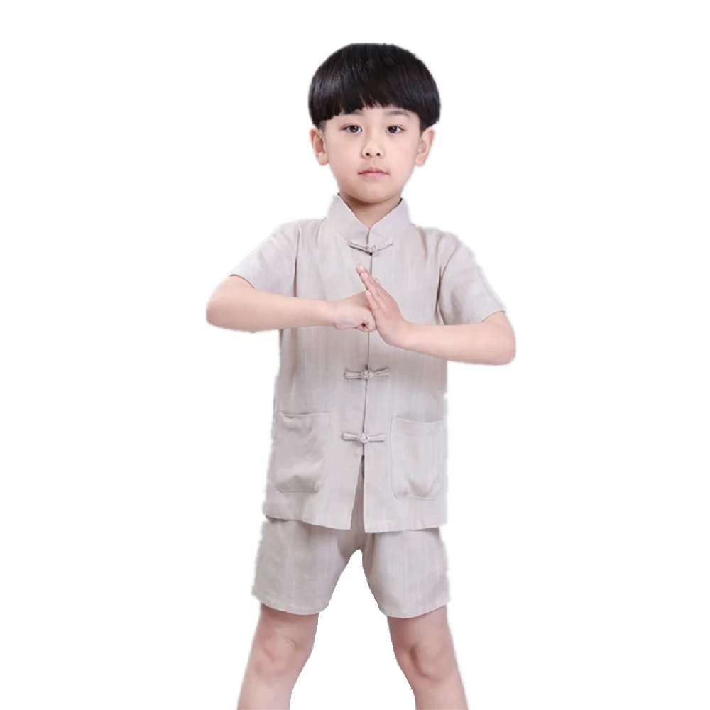 2019 Baby Boy Kungfu Clothes Sets Chinese Style Children Tee Shirt Short Pant Tang Suit Linen Breathable Boys Jersey Sport Suit