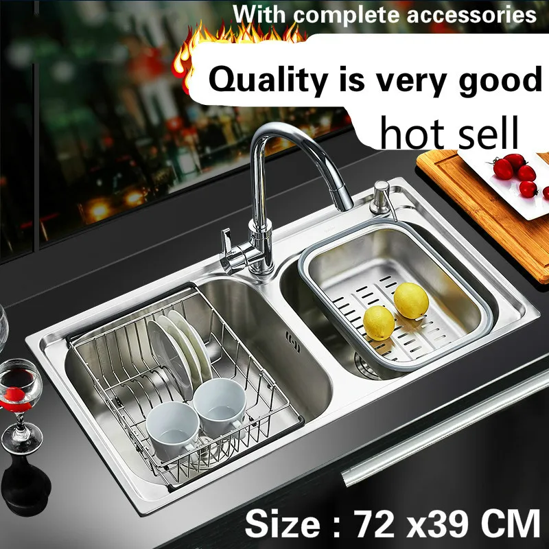 

Free shipping Food grade 304 stainless steel hot sell kitchen sink 0.8 mm thick ordinary double trough 72 x39 CM