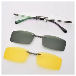Frameless For Men With Magnet Clip Film Myopia Gold Eyeglasses Lens Rimless Glasses Frame Silver Sunglasses Yellow Night Vision
