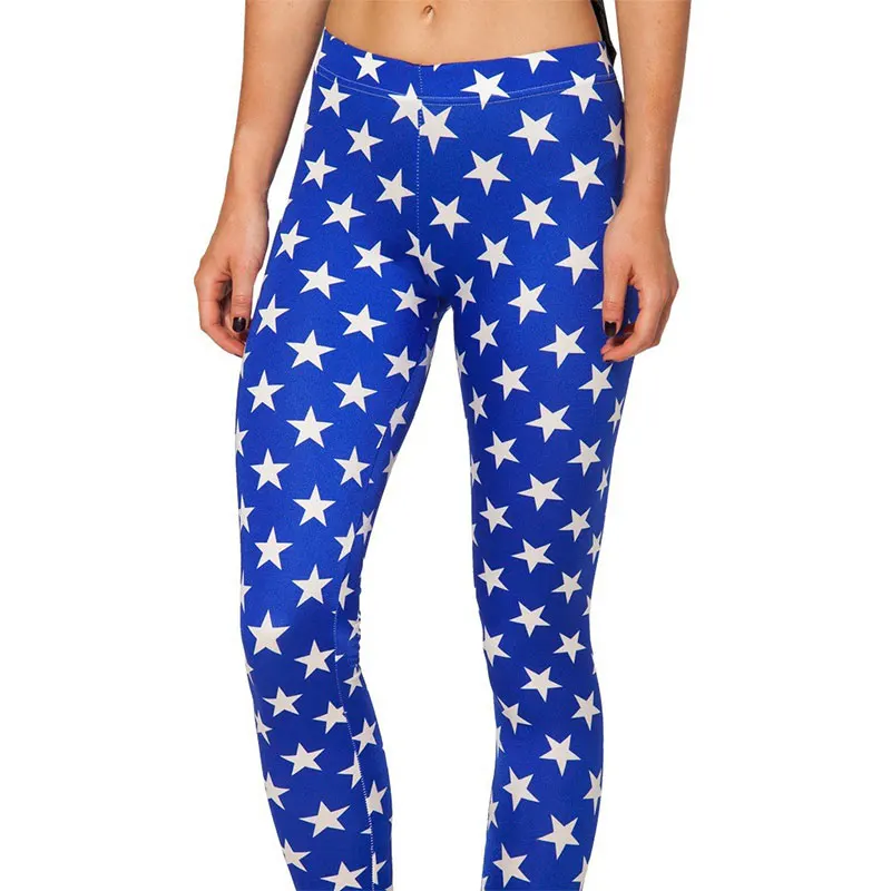 Leggings estampados de estrelas azuis femininas, jeggings sensuais, calças, moda