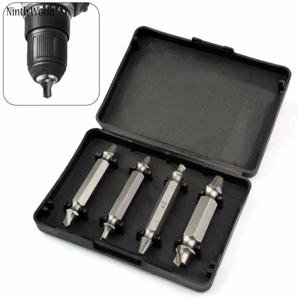 4pcs Set di trapani per estrattore di viti rotto arrugginito spogliato danneggiato velocità della vite rimuovere gli strumenti di rimozione del bullone estrattore di rimozione delle viti