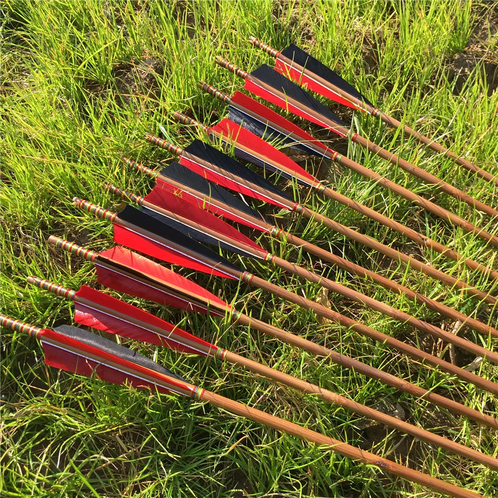 6/12/24PCS 32'' Handmade Bamboo Arrows For 20-60IBS Longbow Hunting Archery