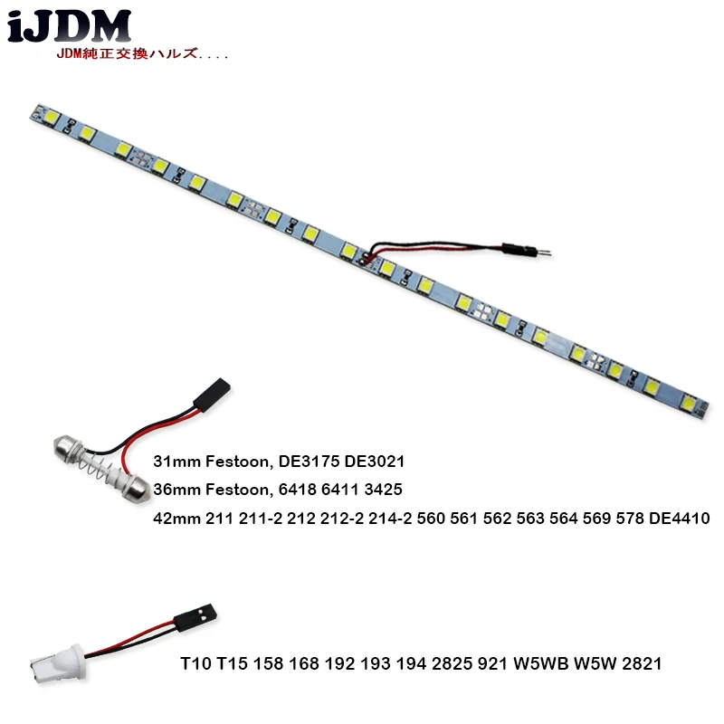 iJDM18-SMD-5050 T10 W5W LED Strip Light For Car Trunk Cargo Area or Interior Illumination, Ice Blue/6000K Xenon White/Blue,12V