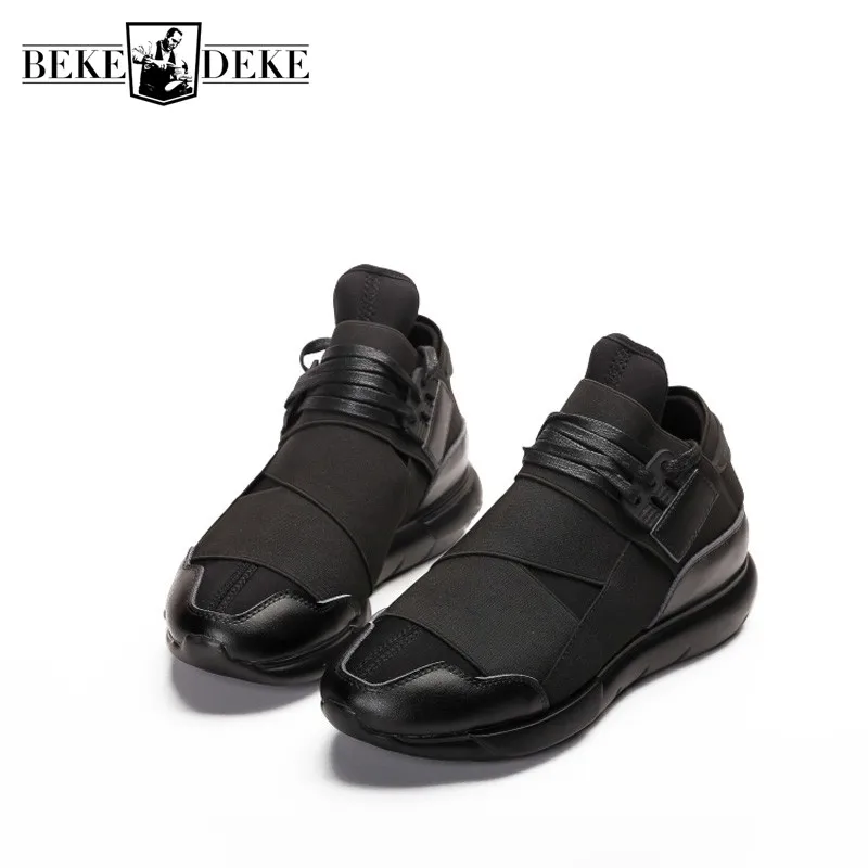 Spring Fashion New Casual Shoes Men Genuine Leather Patchwork Thick Sole Trainers Footwear Outdoor Breathable Sneakers Black