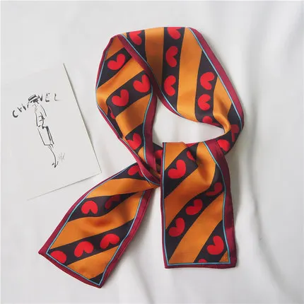 2019 Heart love Scarf Women Cute Hair Tie Band Kerchief Wrist Ribbons Fashion Head Neck Silk Satin Bag Scarfs long silk scarf