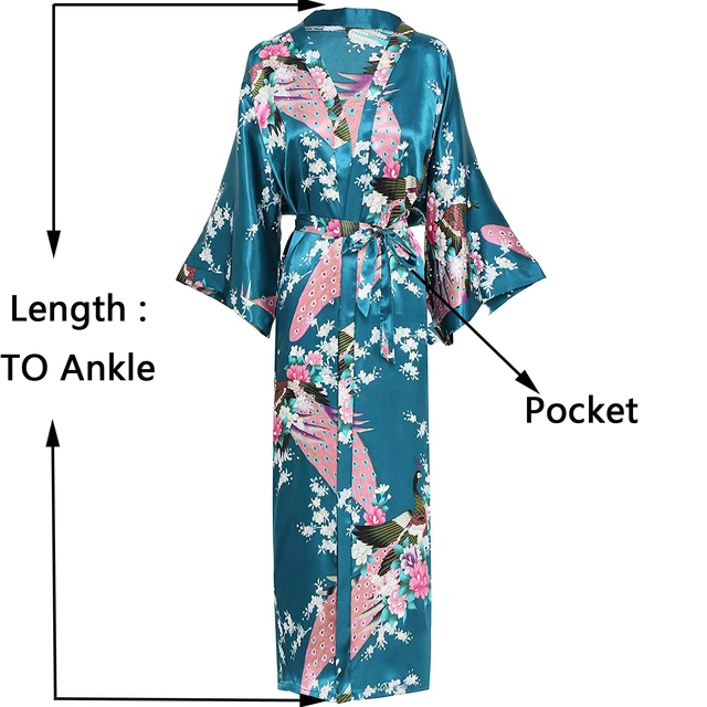 Classic Chinese Female Evening Robes Print Peacock Nightwear Kimono Robe Bath Gowns Sexy Satin Long Robe Plus Size Home Dress Robes AliExpress