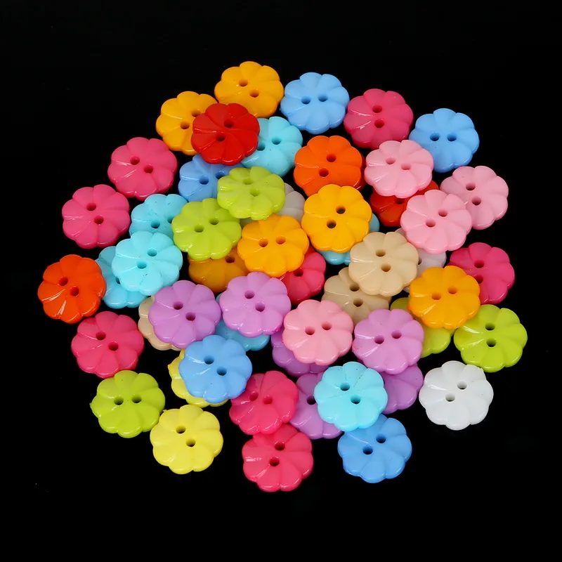 50PCS 13mm 2 Holes Multicolor Flower  Decorative Buttons Sewing Scrapbooking Crafts For Clothes