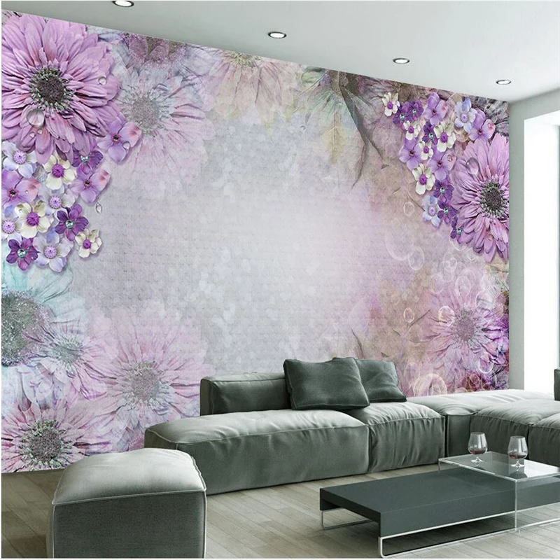 beibehang Custom purple gorgeous European-style co-flower Papel de parede living room Background wall paper 3d Papel de parede