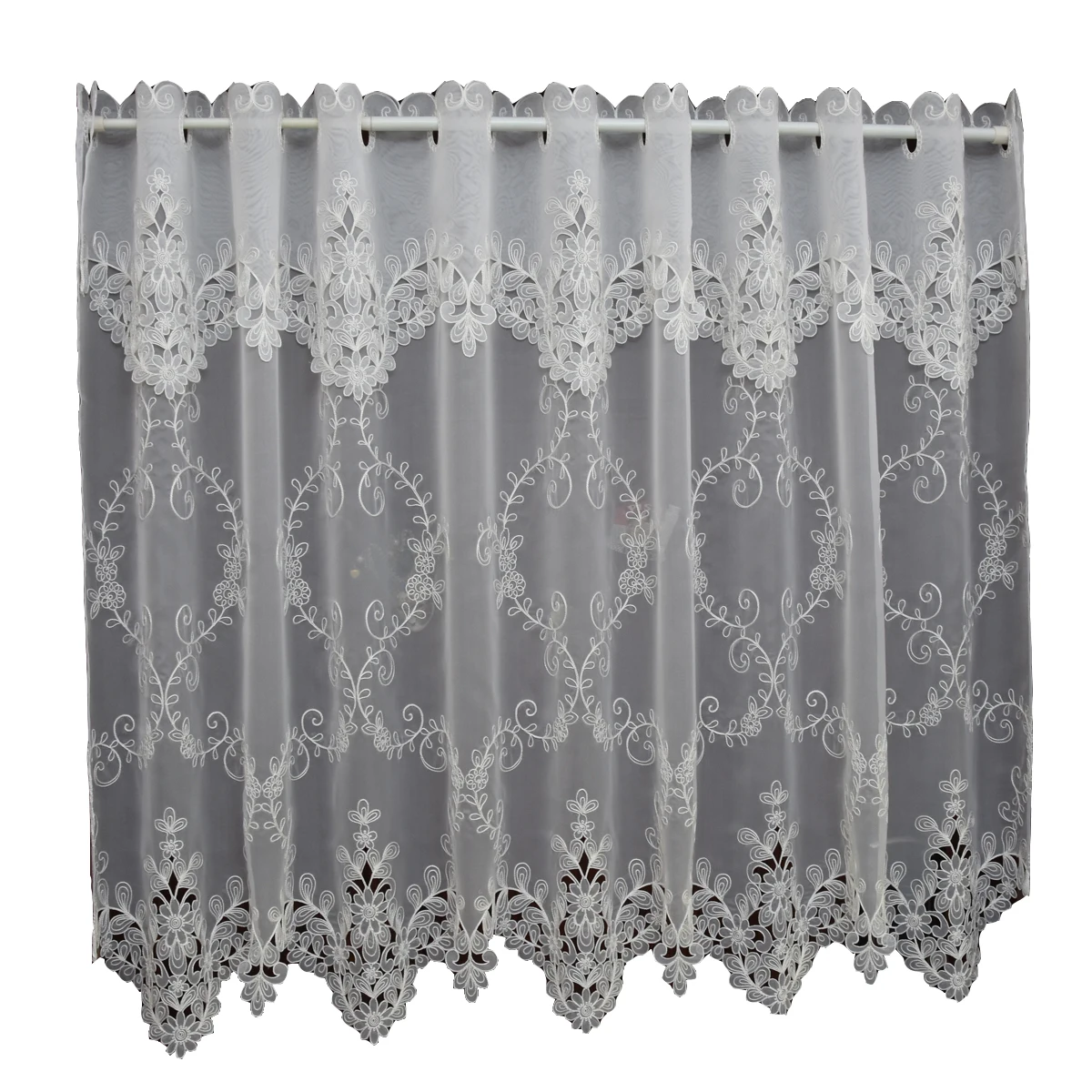 White Half-curtain White Flower Embroidered Window Valance Lace Branch Hem Coffee Curtain for Kitchen Cabinet Door A-114