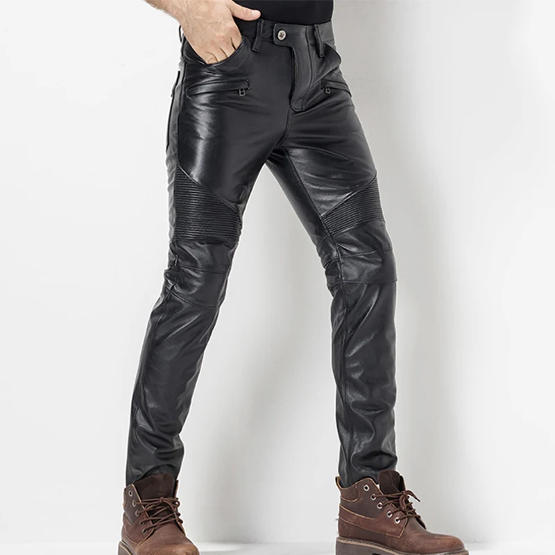 Men's Leather Pant  Leather Skinny Biker Pants Motorcycle Punk Rock Pants Slick Smooth Shiny Leather Trousers Tight Sexiest