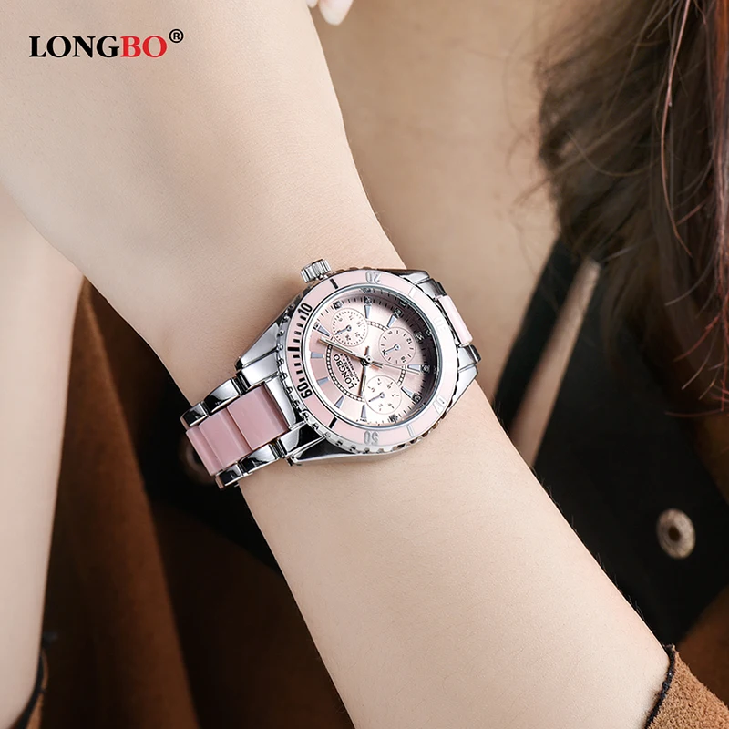 2018 Fashion LONGBO Brand Watch Women Luxury Ceramic And Alloy Bracelet Analog Wristwatch Relogio Feminino Montre Relogio Clocks