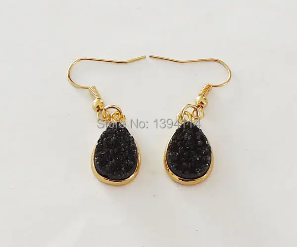 

Titanium Black Crystal Druzy Drop Earrings Bezel Setting Gold Plated Approx 10*14mm