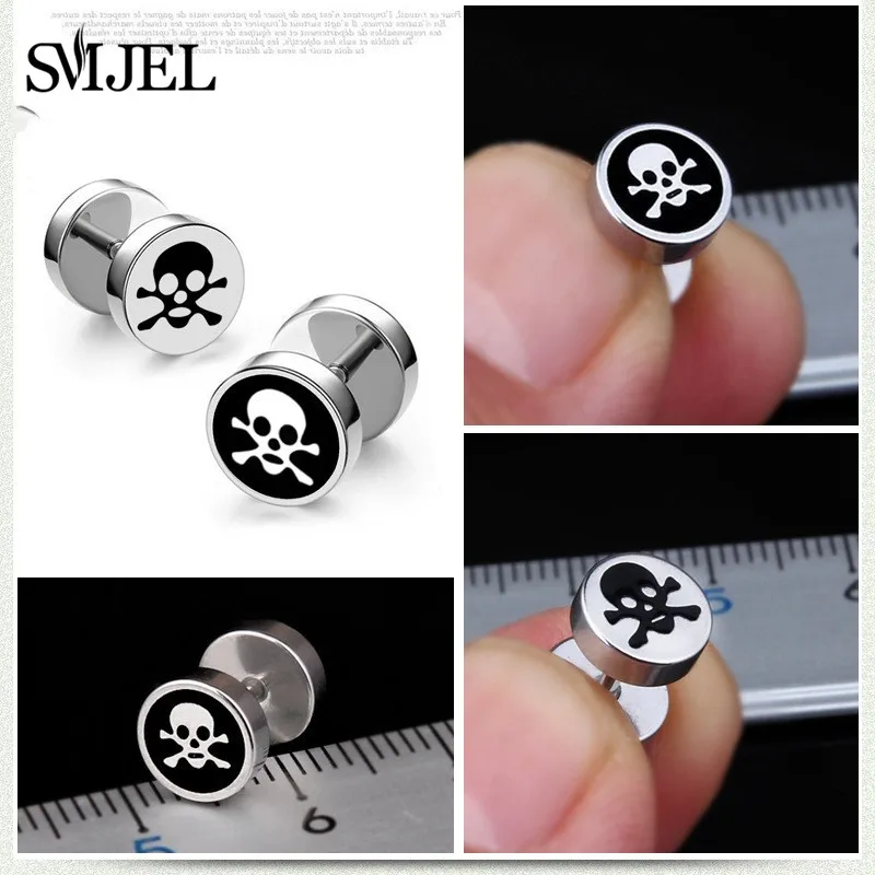 1Pc Punk Black Multiple Styles Stainless Steel Stud Earrings For Men Women Gothic Hip Hop Ear Jewelry Skull Star Studs 2024