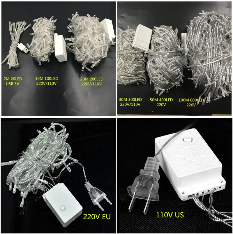 في الهواء الطلق سلسلة عيد الميلاد أضواء 100 متر 50 متر 30 متر 20 متر 10 متر 2 متر الزخرفية الجنية ضوء مصابيح عطلات الإضاءة شجرة جارلاند ديكور