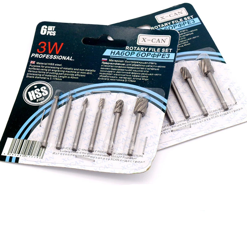6Pcs Shank Milling Rotary File Burrs Bit Set Wood Carving Rasps for Die Grinder Drill Metal Carving Polishing Engraving Drilling