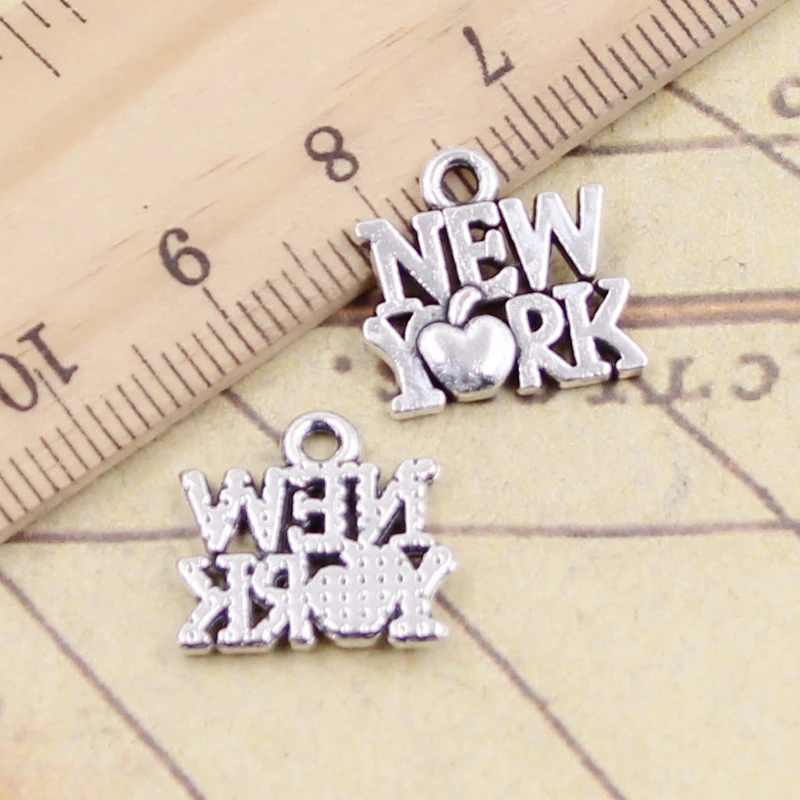 20pcs Charms Heart New York 14x14mm Tibetan Silver Color Pendants Antique Jewelry Making DIY Handmade Craft