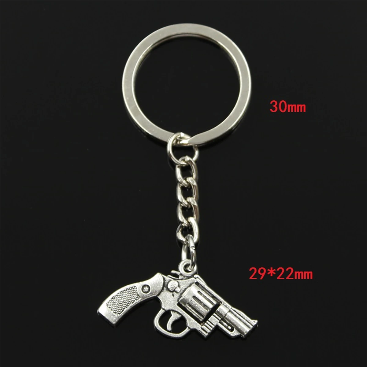 New Fashion Men 30mm Keychain DIY Metal Holder Chain Vintage Pistol Revolver Gun 29x22mm Silver Color Pendant Gift