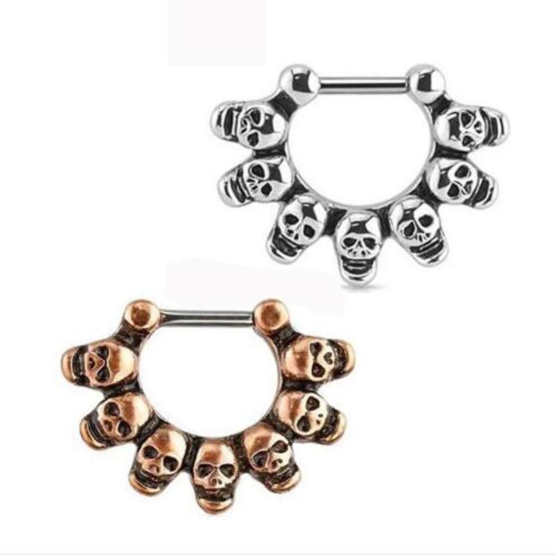 SaYao 1 Piece Punk Skull Hoop Nose Ring Stud clicker Skulls Piercing Septum Clickers Nose Stud Rings Body Piercing Jewelry