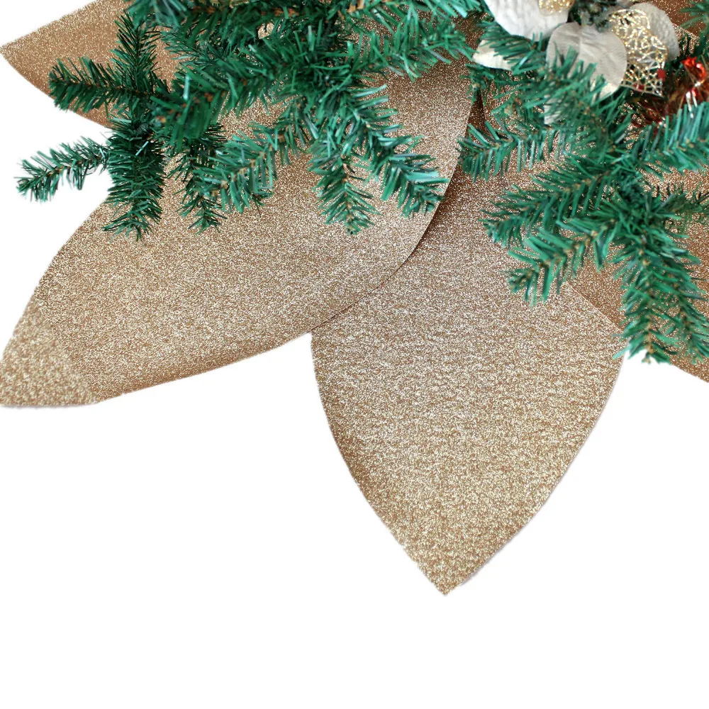 Gold Christmas Tree Skirt Shiny Leaf Design Tree Skirt P2871