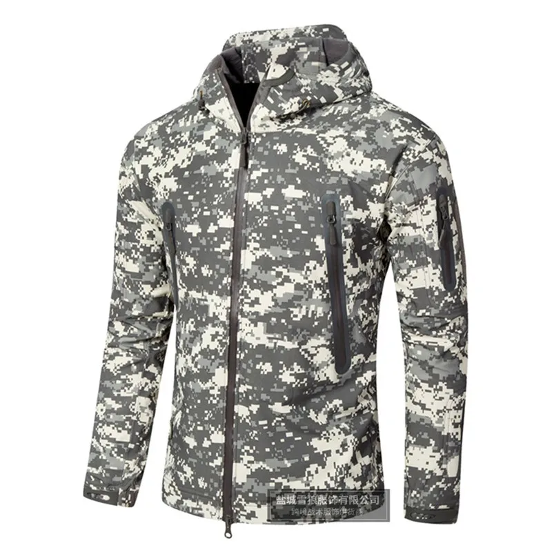 Soft Shell Total Pressure Glue Waterproof Camo Jacket Outdoor Riding Hunting Training Climbing Windproof Warm  Coat