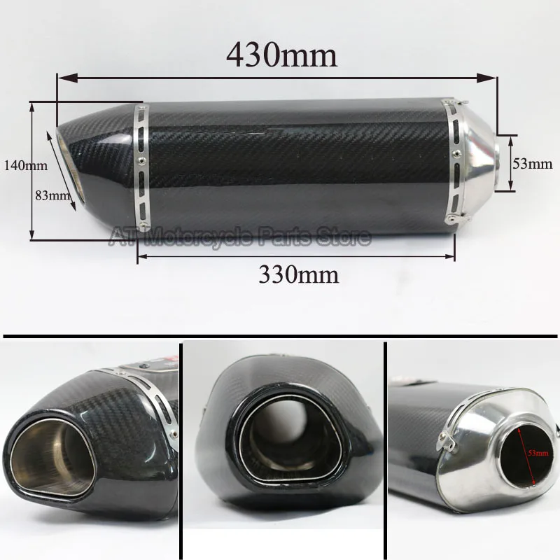 

53mm Inlet Motorcycle Exhaust Modified Muffler Pipe Pipe For Sport Racing Motorbike Real Full Carbon Fiber