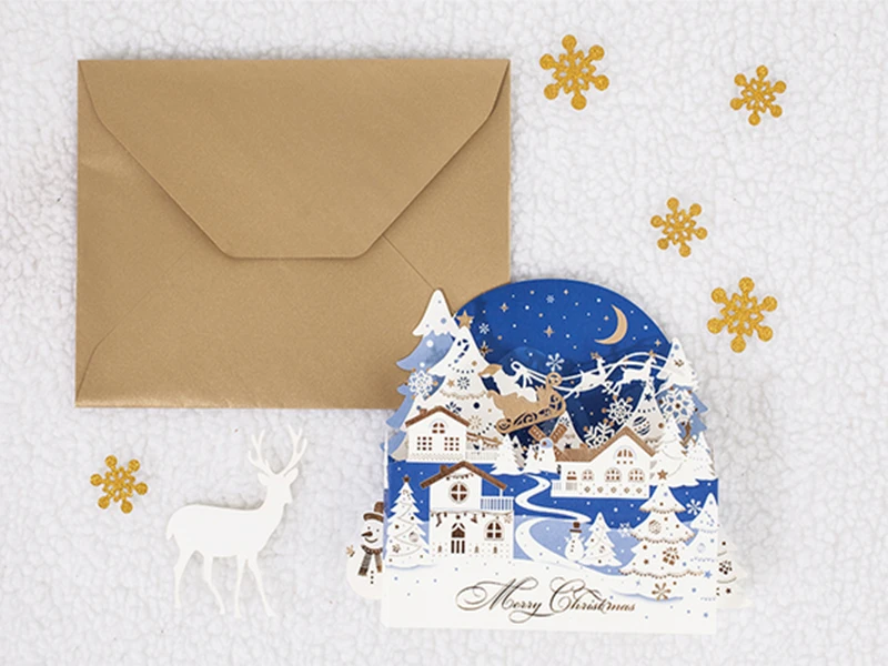 100pcs Creative three-dimensional hollow-out Christmas card holiday greetings  empty card convey the warmth of the holiday