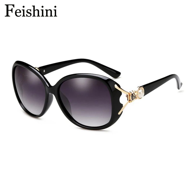 FEISHINI Superstar Vintage Sunglasses Women Polarized Brand Designer Unique Fox Head With Pearl Luxury UVb Glasses Oval