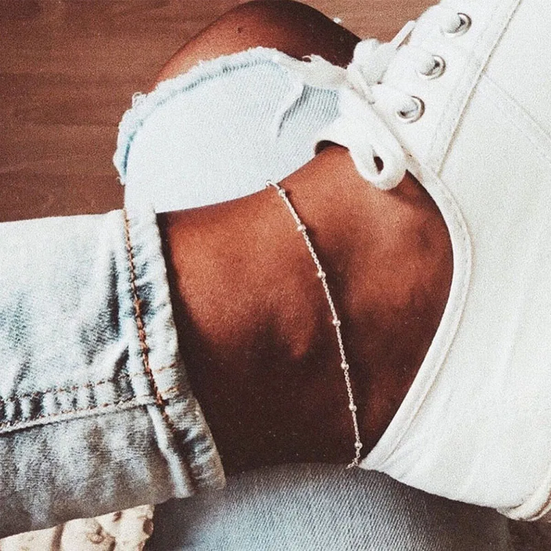 IPARAM Summer Simple Silver Color Bead Chain Anklet Bohemian Vintage Footwear Leg Bracelets Female Foot Jewelry