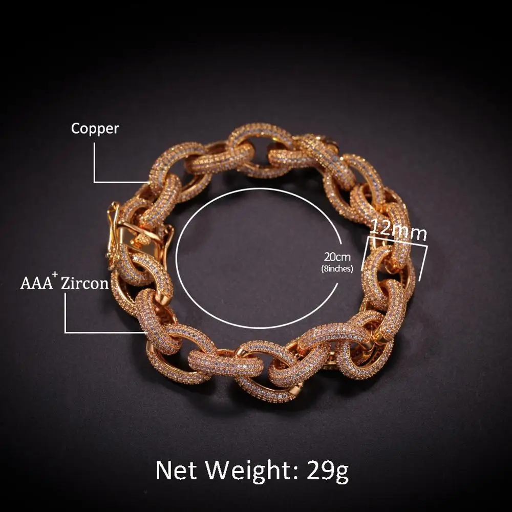 Micro Paved AAA Cubic Zirconia Round Link Chain Bracelets For Men Hip Hop Bling Iced Out CZ Rapper Bracelet Male Jewelry