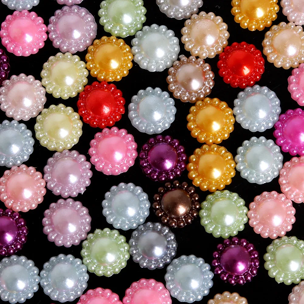 12 millimetri 50Pcs Multi Colori Metà Intorno Alle Perle del Flatback Del Fiore Borda Per FAI DA TE di Base In Bianco Cabochons Monili del Mestiere