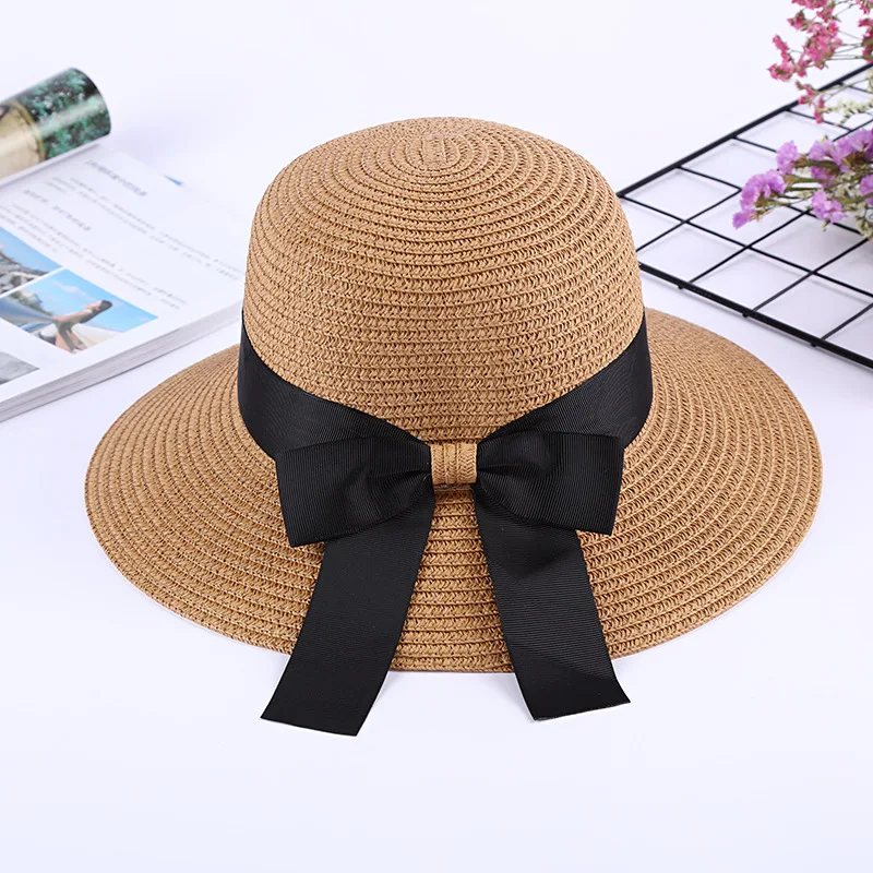 2019 new summer sun cap women straw hat with bow visor fashion hat