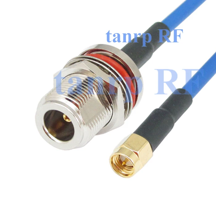 10pcs 15CM coax Flexible blue jacket jumper cable RG402 6inch N female jack with nut bulkhead to SMA male RF adapter connector